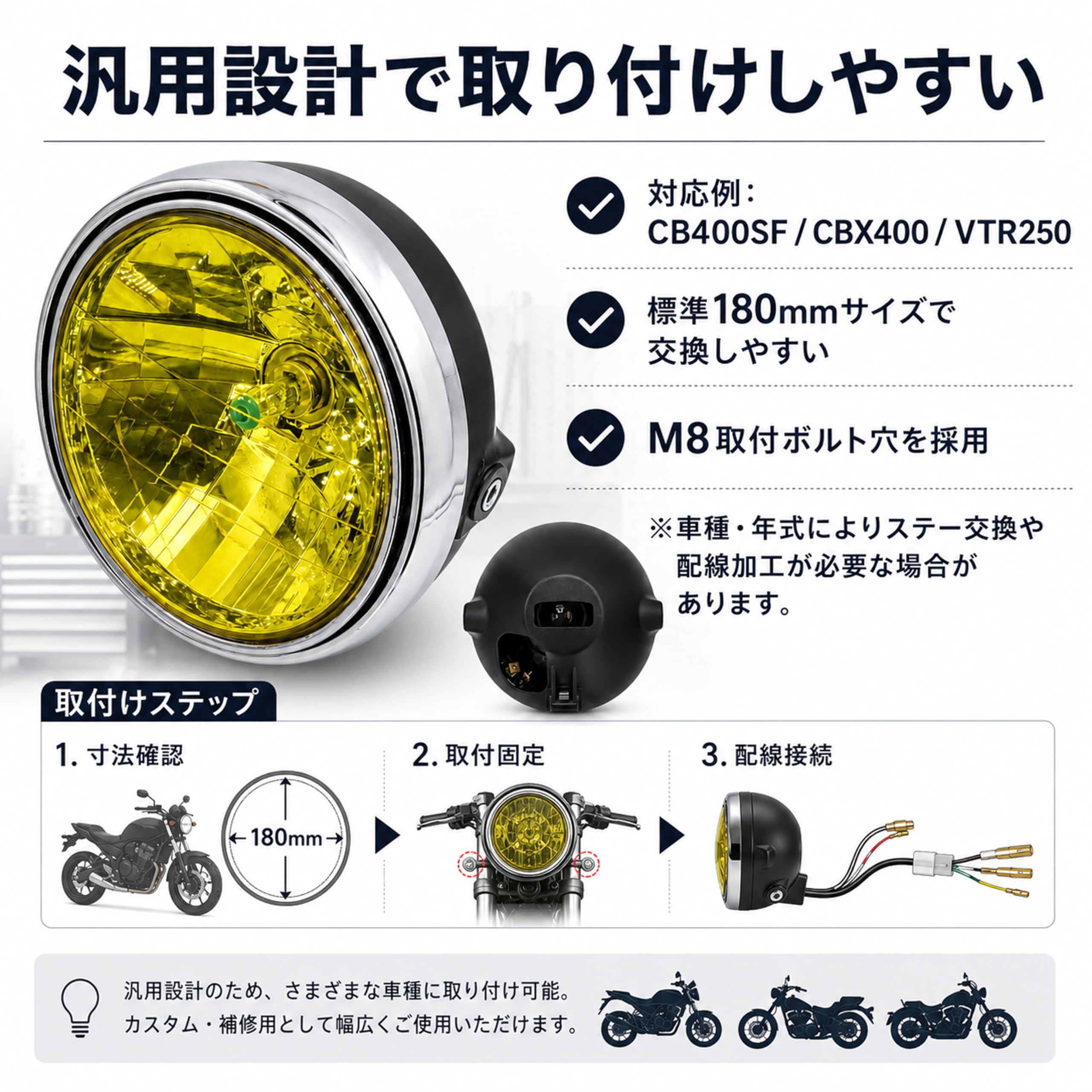 Amazon | UTTERG バイク ヘッドライト マルチリフレクター 丸目 180mm